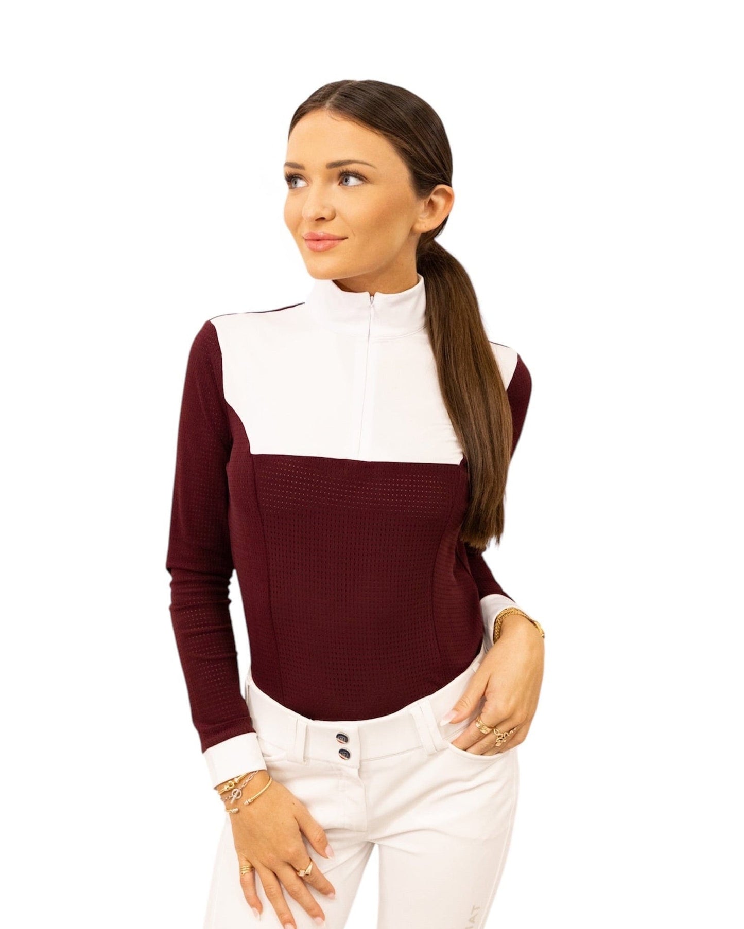 Equisite Elements of Style clothing XS / Cabernet Equisite Elements- Pauline Long Sleeve Show Shirt equestrian team apparel online tack store mobile tack store custom farm apparel custom show stable clothing equestrian lifestyle horse show clothing riding clothes Equisite Elements- Pauline Long Sleeve Show Shirt horses equestrian tack store