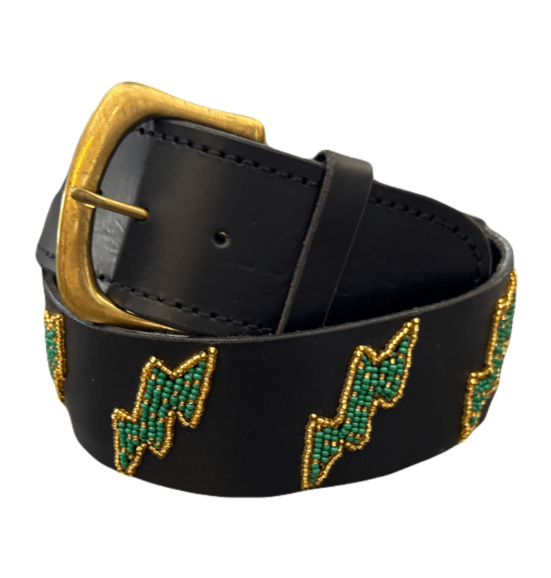 Zinj Designs Green Lightning Bolt Belt- 1.75" Beaded Assorted Designs XS/S equestrian team apparel online tack store mobile tack store custom farm apparel custom show stable clothing equestrian lifestyle horse show clothing riding clothes Belt- 1.75" Beaded Assorted Designs XS/S horses equestrian tack store