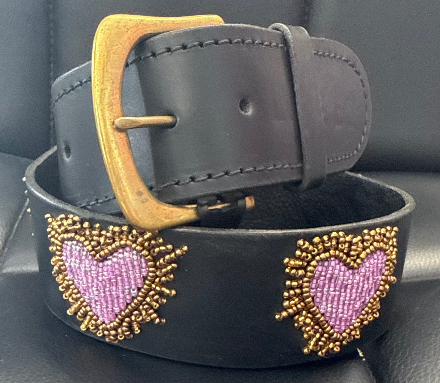 Zinj Designs Light Purple Heart Gold Burst Belt- 1.75" Beaded Assorted Designs S equestrian team apparel online tack store mobile tack store custom farm apparel custom show stable clothing equestrian lifestyle horse show clothing riding clothes Belt- 1.75" Beaded Assorted Designs S horses equestrian tack store