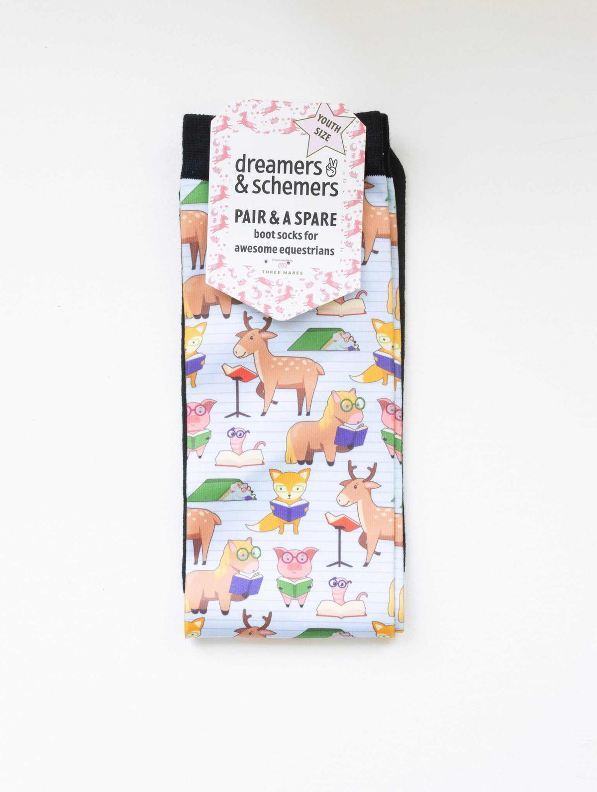 dreamers & schemers Boot Sock Dreamers & Schemers- Bookworm (Youth) equestrian team apparel online tack store mobile tack store custom farm apparel custom show stable clothing equestrian lifestyle horse show clothing riding clothes Unicorns & Fluffy Clouds Horse Riding Boot Socks horses equestrian tack store