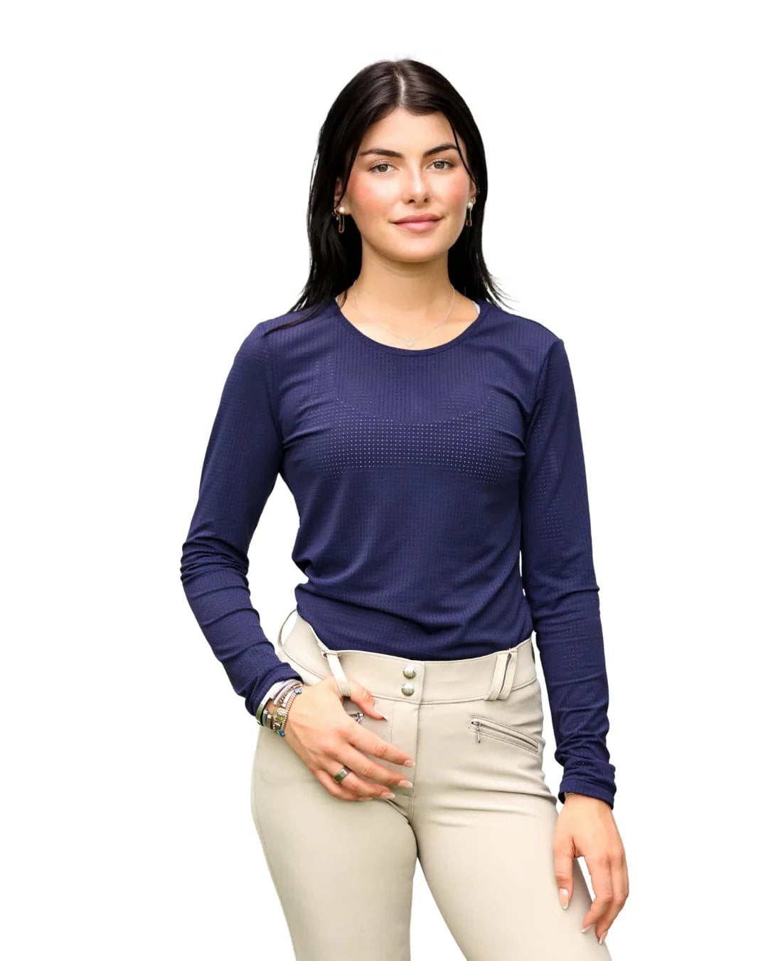 Equisite Elements of Style clothing XXS / Midnight Blue Equisite Elements- Cadence Perforated Long Sleeve Tee equestrian team apparel online tack store mobile tack store custom farm apparel custom show stable clothing equestrian lifestyle horse show clothing riding clothes Equisite Elements- Cadence Perforated Long Sleeve Tee horses equestrian tack store