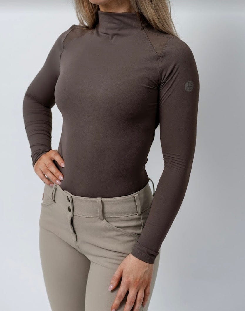 TKEQ Long Sleeve Tech Shirt XS / Espresso TKEQ- Chloe High Collar Tech Top equestrian team apparel online tack store mobile tack store custom farm apparel custom show stable clothing equestrian lifestyle horse show clothing riding clothes TKEQ- Chloe High Collar Tech Top horses equestrian tack store