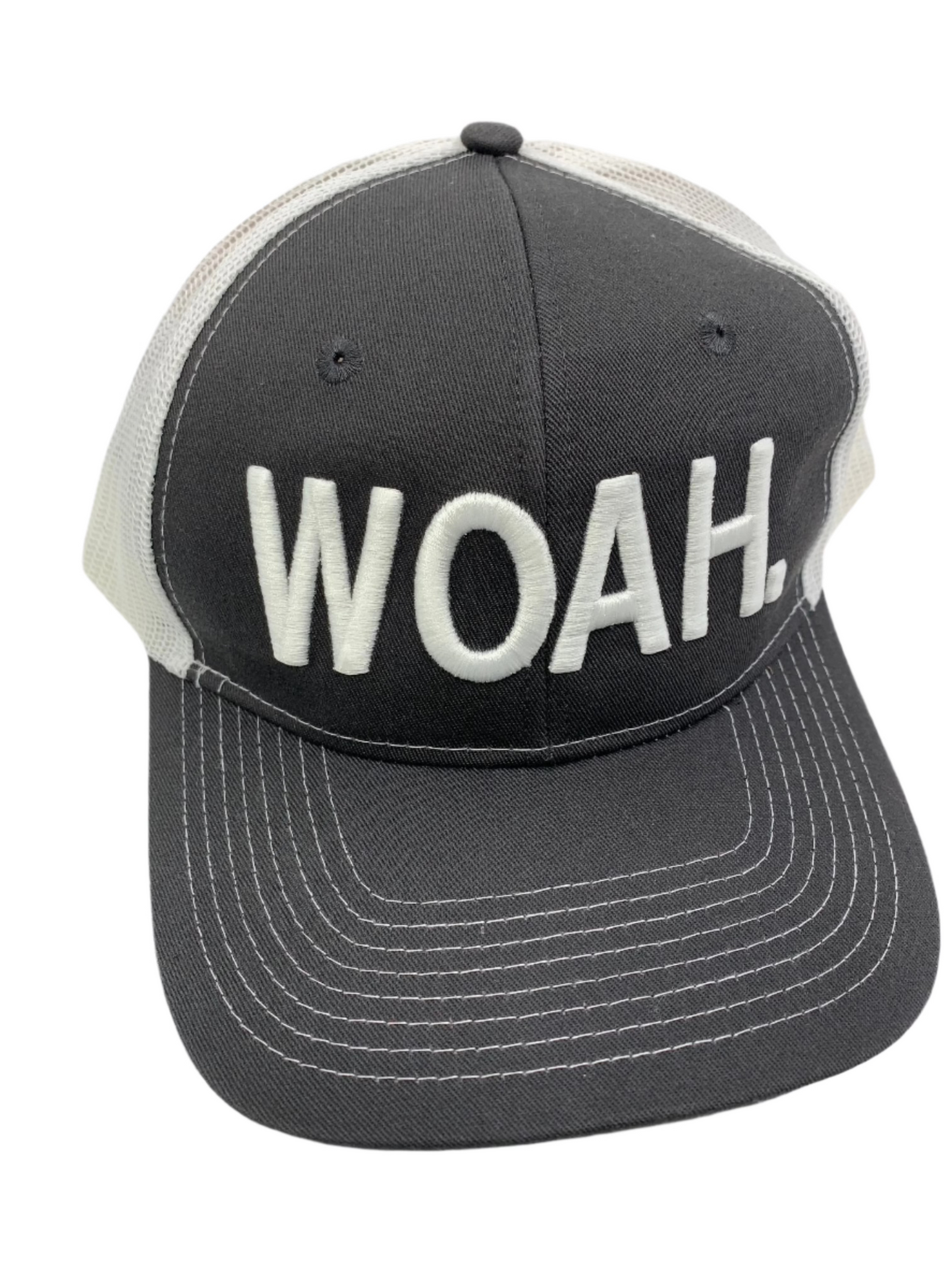 Equestrian Team Apparel Custom Team Hats Dark Grey/White Trucker Cap-WOAH. equestrian team apparel online tack store mobile tack store custom farm apparel custom show stable clothing equestrian lifestyle horse show clothing riding clothes horses equestrian tack store