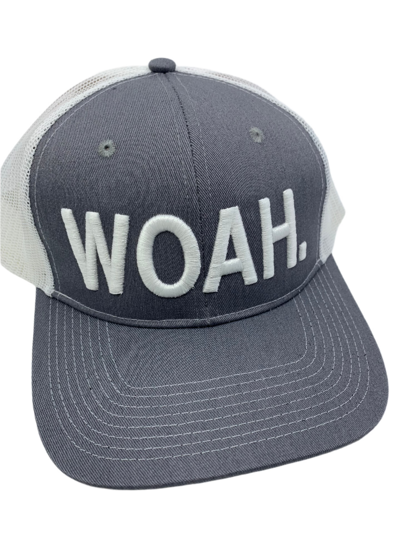 Equestrian Team Apparel Custom Team Hats Light Grey/White Trucker Cap-WOAH. equestrian team apparel online tack store mobile tack store custom farm apparel custom show stable clothing equestrian lifestyle horse show clothing riding clothes horses equestrian tack store