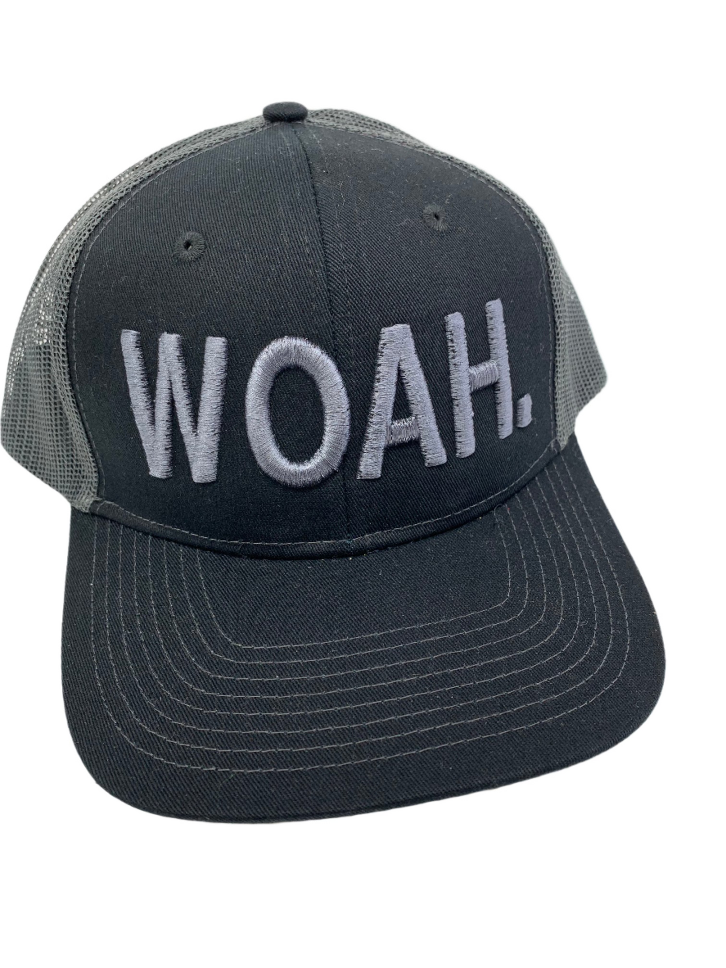 Equestrian Team Apparel Custom Team Hats Black/Grey Trucker Cap-WOAH. equestrian team apparel online tack store mobile tack store custom farm apparel custom show stable clothing equestrian lifestyle horse show clothing riding clothes horses equestrian tack store