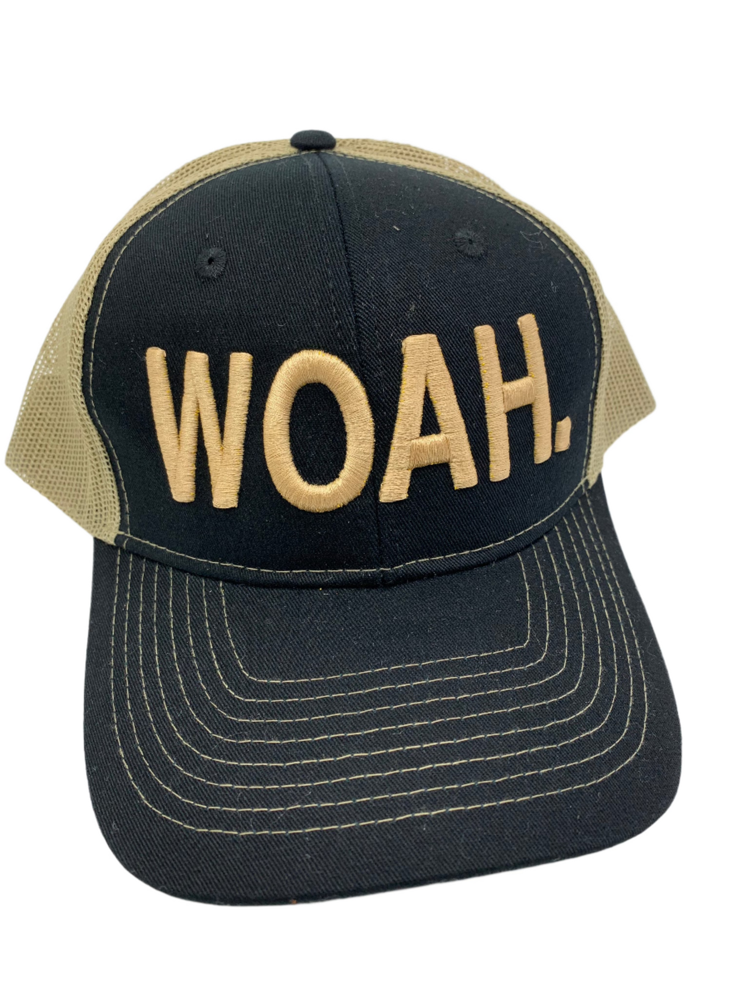 Equestrian Team Apparel Custom Team Hats Black/Khaki Trucker Cap-WOAH. equestrian team apparel online tack store mobile tack store custom farm apparel custom show stable clothing equestrian lifestyle horse show clothing riding clothes horses equestrian tack store