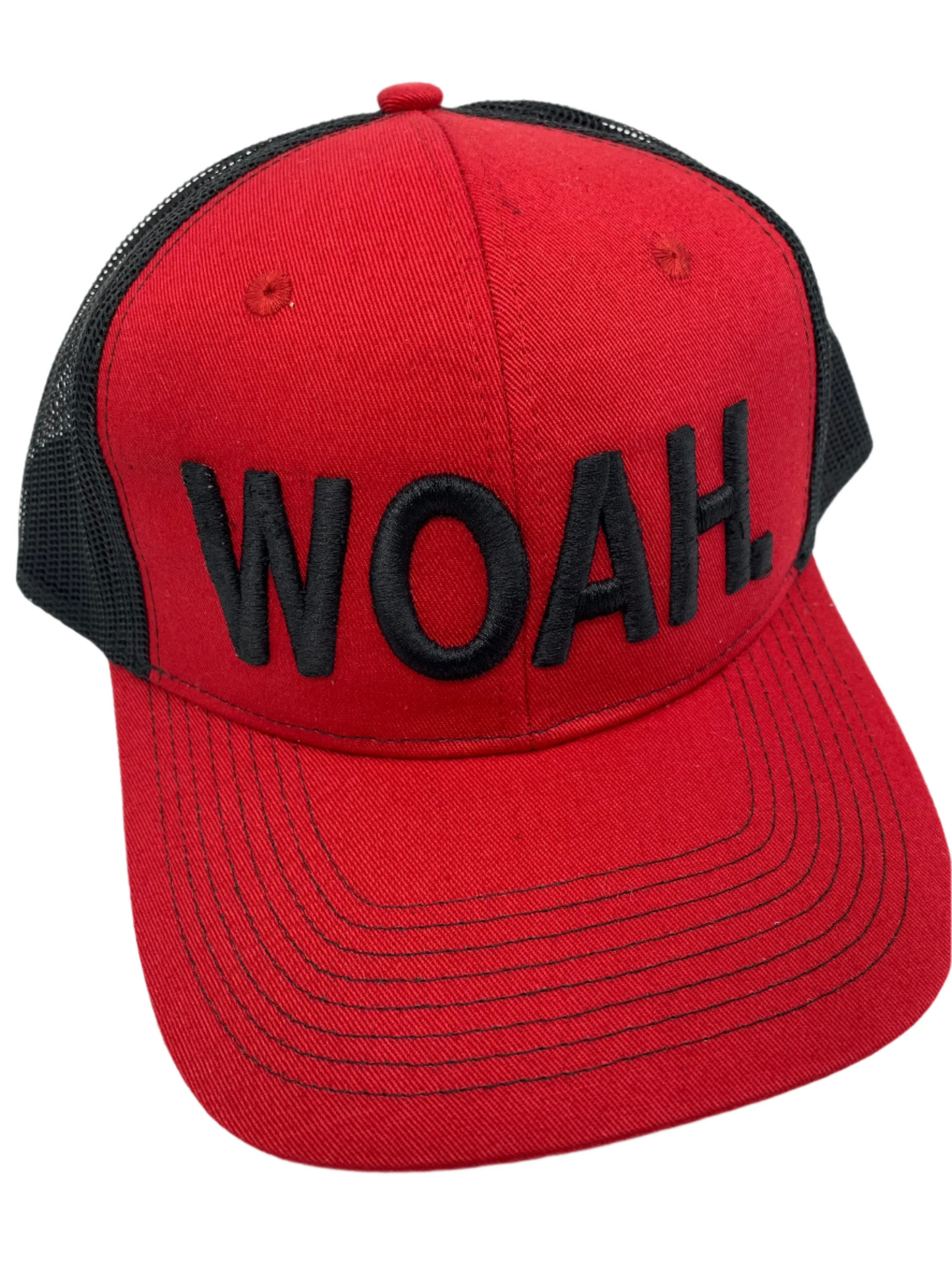 Equestrian Team Apparel Custom Team Hats Red/Black Trucker Cap-WOAH. equestrian team apparel online tack store mobile tack store custom farm apparel custom show stable clothing equestrian lifestyle horse show clothing riding clothes horses equestrian tack store