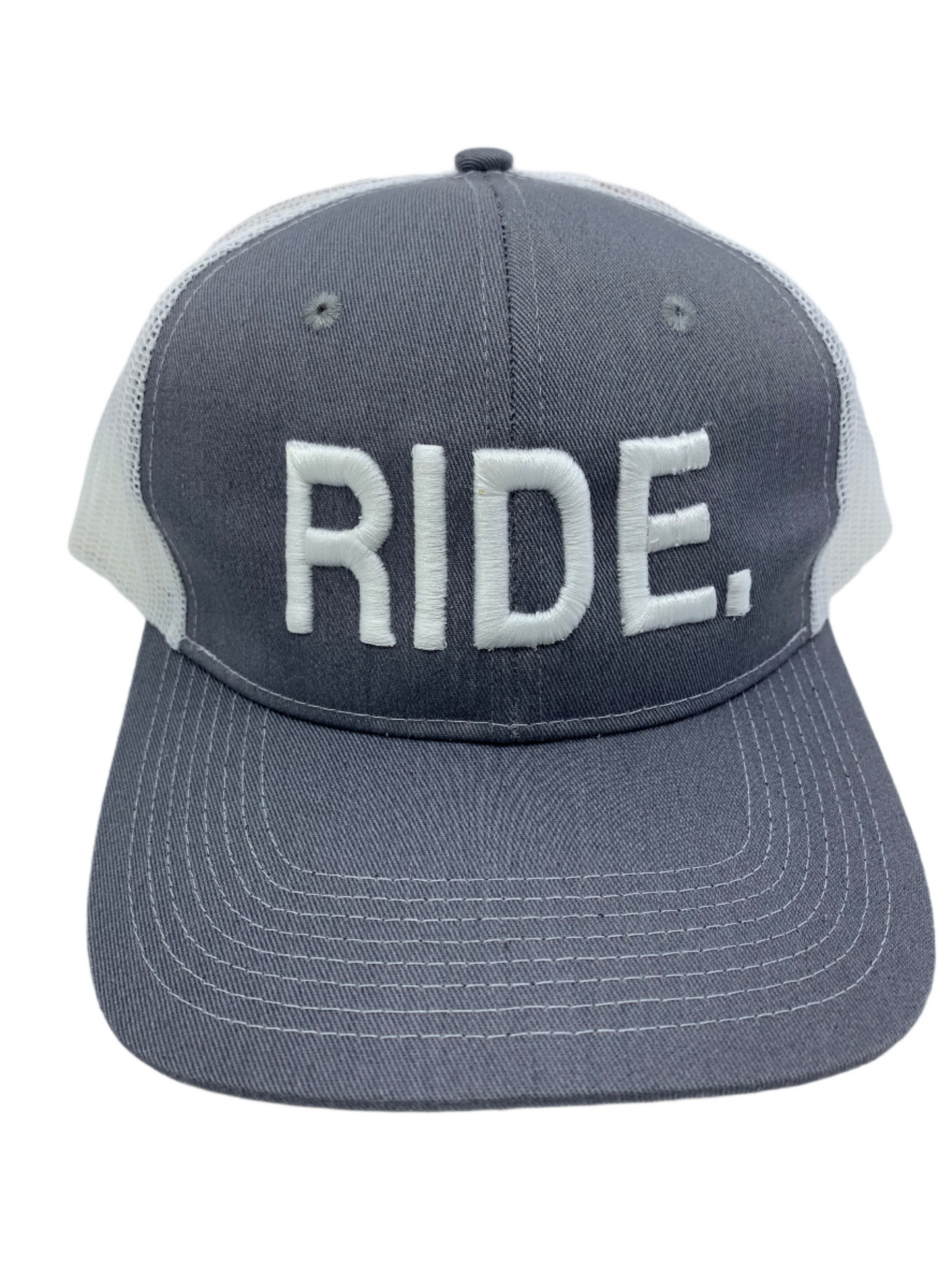 Equestrian Team Apparel Custom Team Hats Light Grey/White Trucker Cap-RIDE. equestrian team apparel online tack store mobile tack store custom farm apparel custom show stable clothing equestrian lifestyle horse show clothing riding clothes horses equestrian tack store