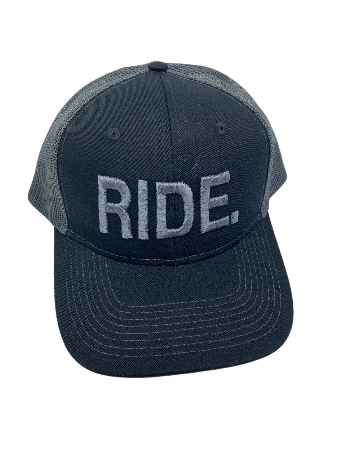 Equestrian Team Apparel Custom Team Hats Black/Grey Trucker Cap-RIDE. equestrian team apparel online tack store mobile tack store custom farm apparel custom show stable clothing equestrian lifestyle horse show clothing riding clothes horses equestrian tack store
