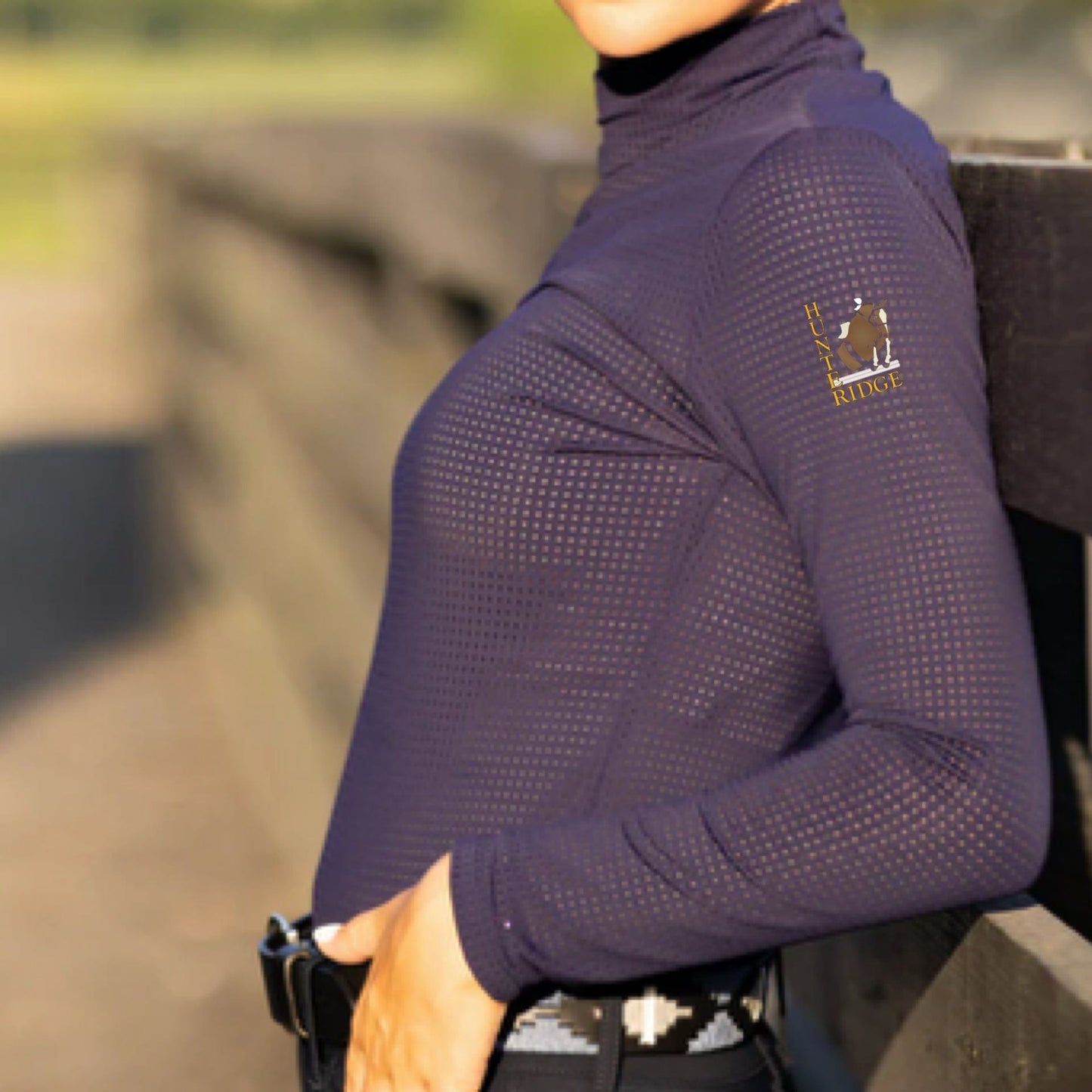Equestrian Team Apparel XXS / Black / Sleeve Hunter Ridge- Perforated Mock Shirt equestrian team apparel online tack store mobile tack store custom farm apparel custom show stable clothing equestrian lifestyle horse show clothing riding clothes Hunter Ridge- Perforated Mock Shirt horses equestrian tack store