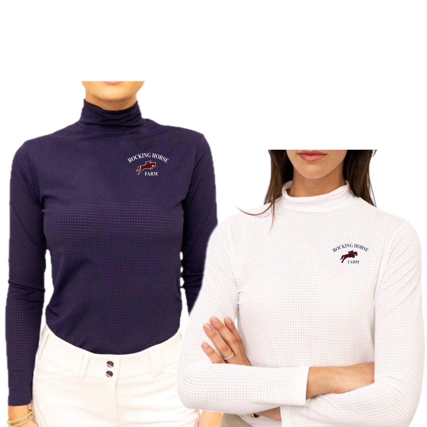 Equestrian Team Apparel Rocking Horse Farm - Perforated Mock Shirt equestrian team apparel online tack store mobile tack store custom farm apparel custom show stable clothing equestrian lifestyle horse show clothing riding clothes Rocking Horse Farm - Perforated Mock Shirt horses equestrian tack store
