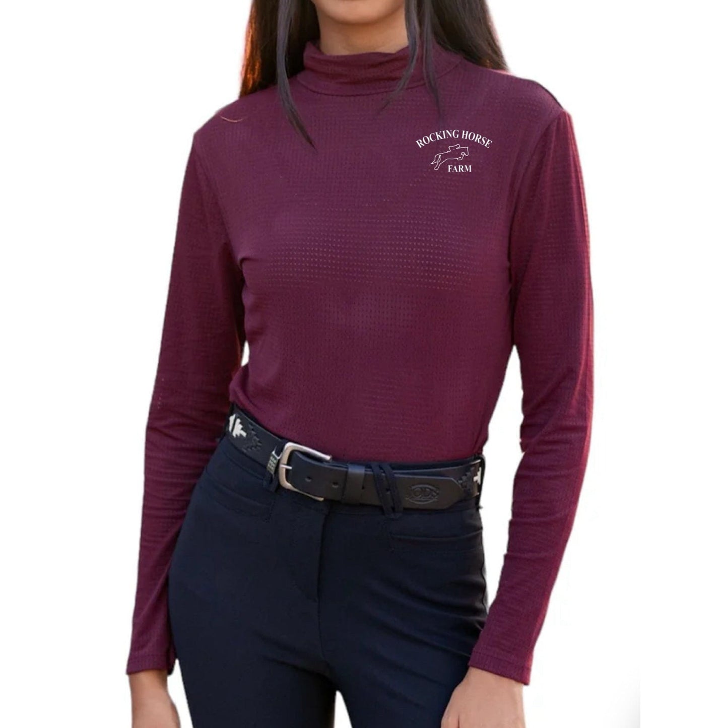Equestrian Team Apparel Rocking Horse Farm - Perforated Mock Shirt equestrian team apparel online tack store mobile tack store custom farm apparel custom show stable clothing equestrian lifestyle horse show clothing riding clothes Rocking Horse Farm - Perforated Mock Shirt horses equestrian tack store