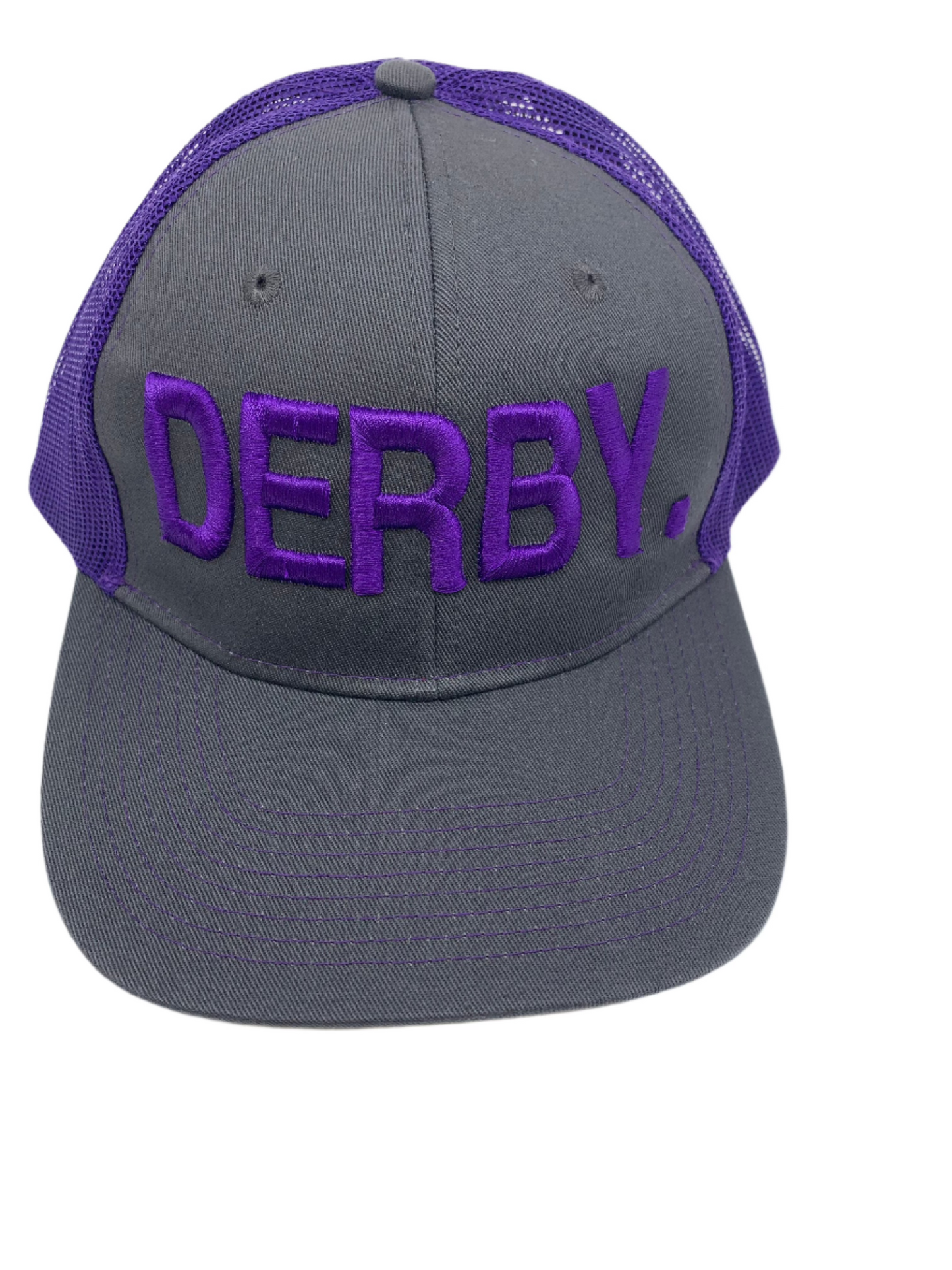 Equestrian Team Apparel Custom Team Hats Purple/Gray Trucker Cap-DERBY. equestrian team apparel online tack store mobile tack store custom farm apparel custom show stable clothing equestrian lifestyle horse show clothing riding clothes horses equestrian tack store