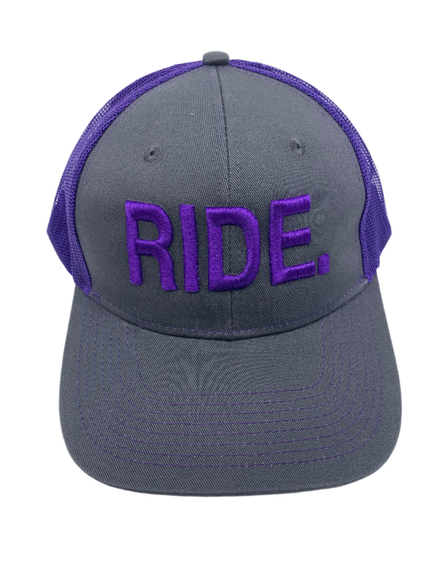 Equestrian Team Apparel Custom Team Hats Purple/Grey Trucker Cap-RIDE. equestrian team apparel online tack store mobile tack store custom farm apparel custom show stable clothing equestrian lifestyle horse show clothing riding clothes horses equestrian tack store