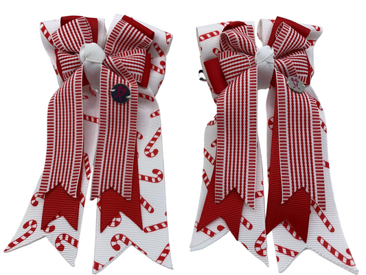 PonyTail Bows 3" Tails PonyTail Bows- Red Canes equestrian team apparel online tack store mobile tack store custom farm apparel custom show stable clothing equestrian lifestyle horse show clothing riding clothes PonyTail Bows | Equestrian Hair Accessories horses equestrian tack store