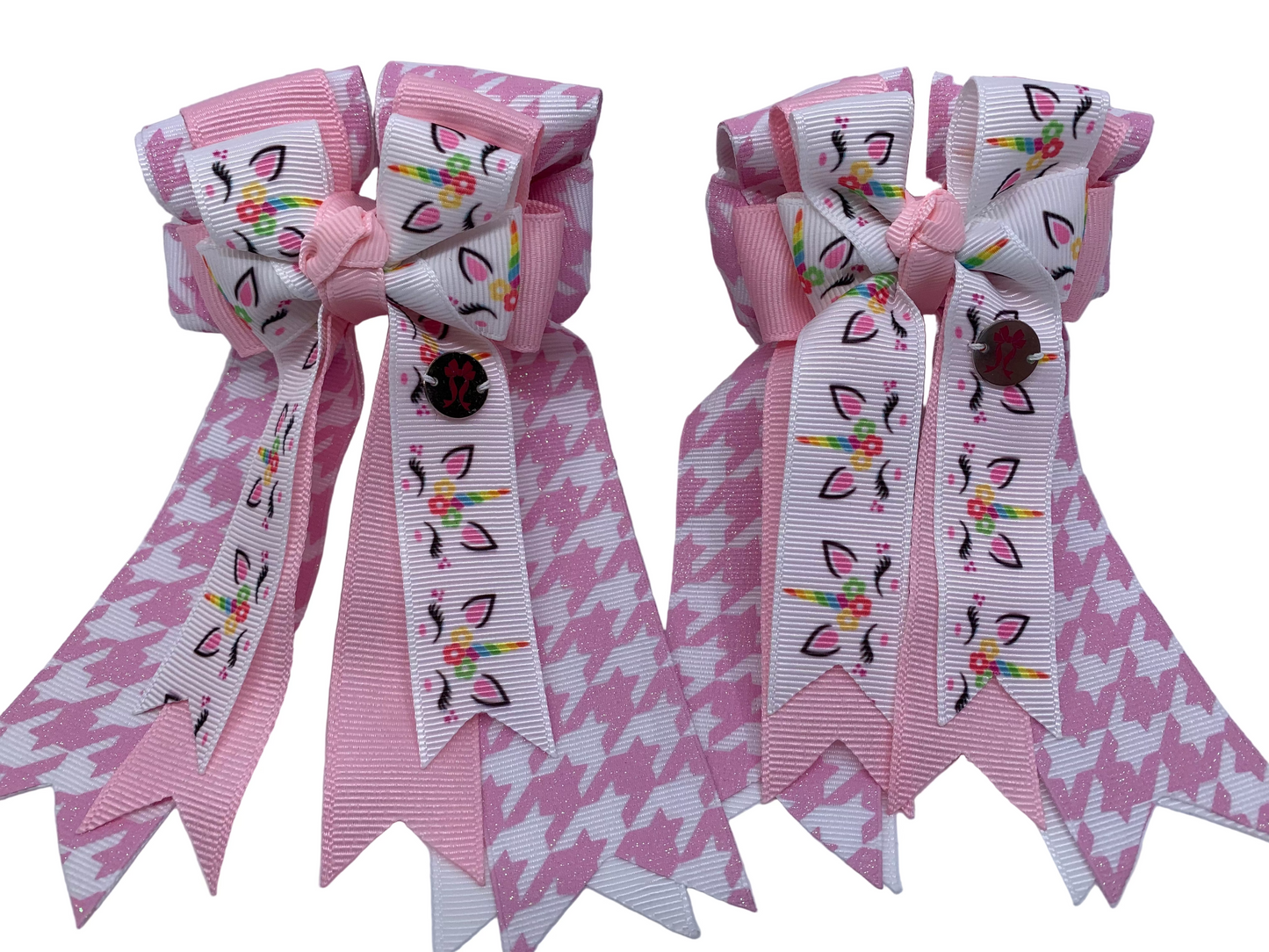 PonyTail Bows 3" Tails PonyTail Bows- Unicorn Party/Houndstooth equestrian team apparel online tack store mobile tack store custom farm apparel custom show stable clothing equestrian lifestyle horse show clothing riding clothes PonyTail Bows | Equestrian Hair Accessories horses equestrian tack store