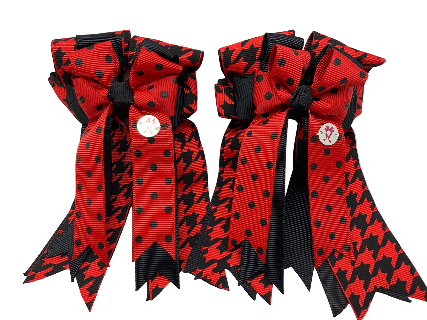 PonyTail Bows 3" Tails PonyTail Bows- Black and Red Houndstooth equestrian team apparel online tack store mobile tack store custom farm apparel custom show stable clothing equestrian lifestyle horse show clothing riding clothes PonyTail Bows | Equestrian Hair Accessories horses equestrian tack store