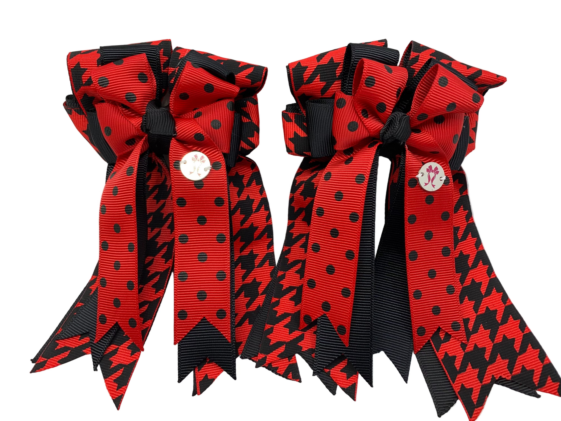 PonyTail Bows 3" Tails PonyTail Bows- Black and Red Houndstooth equestrian team apparel online tack store mobile tack store custom farm apparel custom show stable clothing equestrian lifestyle horse show clothing riding clothes PonyTail Bows | Equestrian Hair Accessories horses equestrian tack store