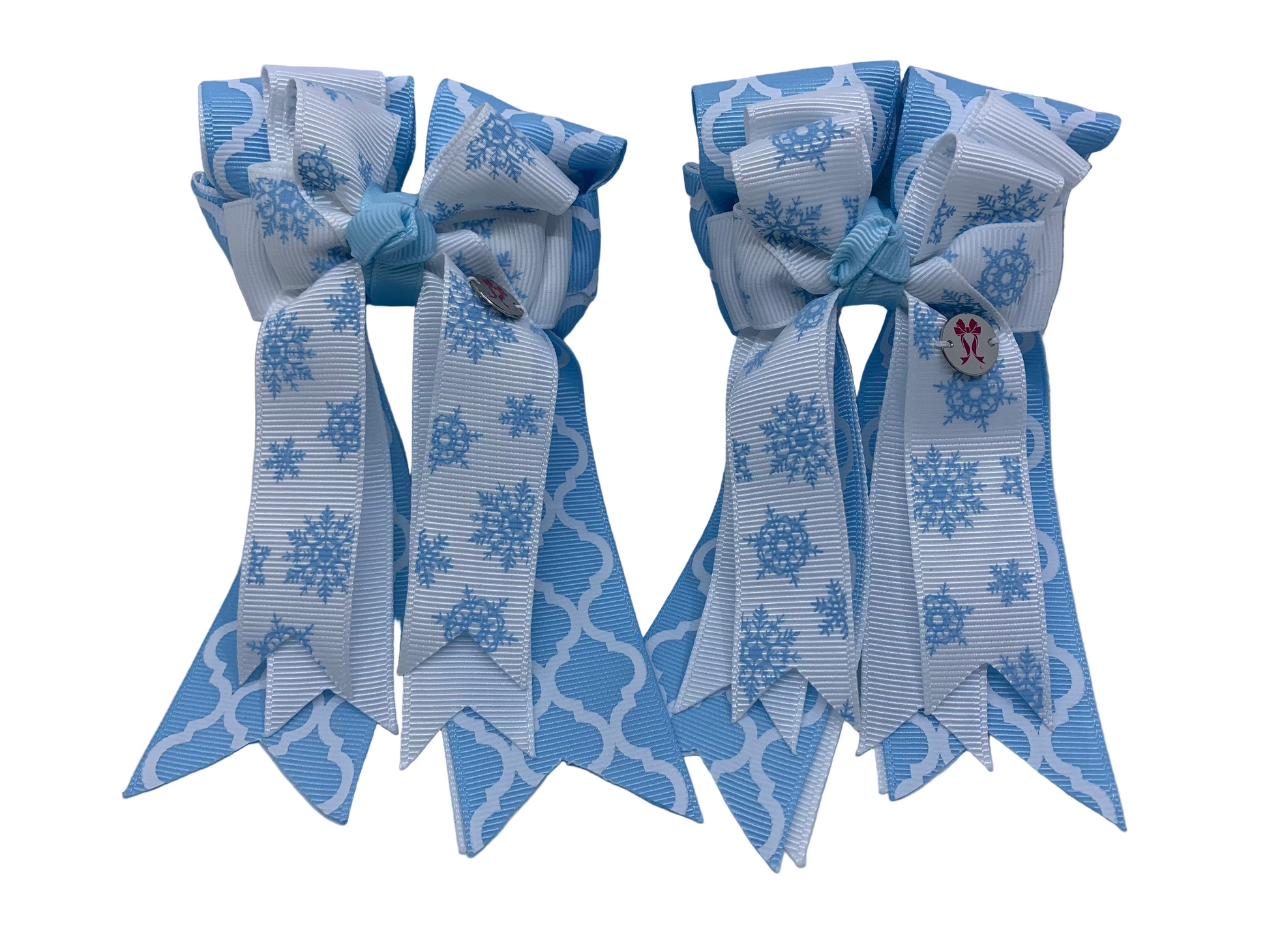 PonyTail Bows 3" Tails PonyTail Bows- Ice Blue Snowflakes equestrian team apparel online tack store mobile tack store custom farm apparel custom show stable clothing equestrian lifestyle horse show clothing riding clothes PonyTail Bows | Equestrian Hair Accessories horses equestrian tack store