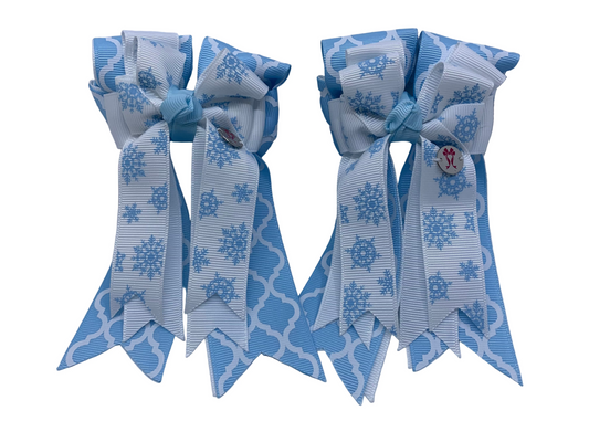 PonyTail Bows 3" Tails PonyTail Bows- Ice Blue Snowflakes equestrian team apparel online tack store mobile tack store custom farm apparel custom show stable clothing equestrian lifestyle horse show clothing riding clothes PonyTail Bows | Equestrian Hair Accessories horses equestrian tack store