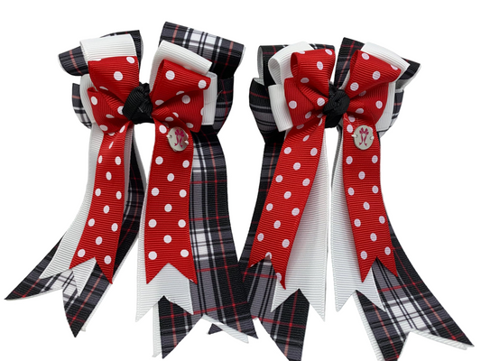 PonyTail Bows 3" Tails PonyTail Bows- Red & White Polka Dots/Plaid equestrian team apparel online tack store mobile tack store custom farm apparel custom show stable clothing equestrian lifestyle horse show clothing riding clothes PonyTail Bows | Equestrian Hair Accessories horses equestrian tack store