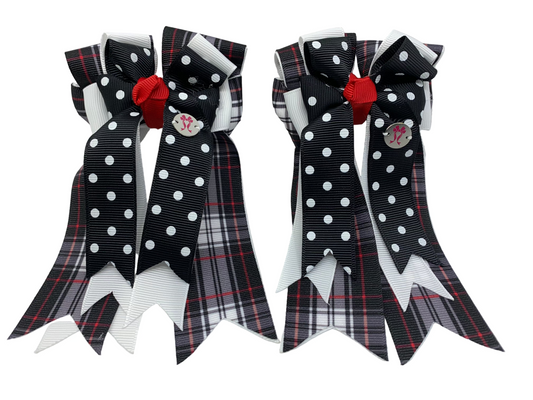 PonyTail Bows 3" Tails PonyTail Bows- Black & White Polka Dots/Plaid equestrian team apparel online tack store mobile tack store custom farm apparel custom show stable clothing equestrian lifestyle horse show clothing riding clothes PonyTail Bows | Equestrian Hair Accessories horses equestrian tack store