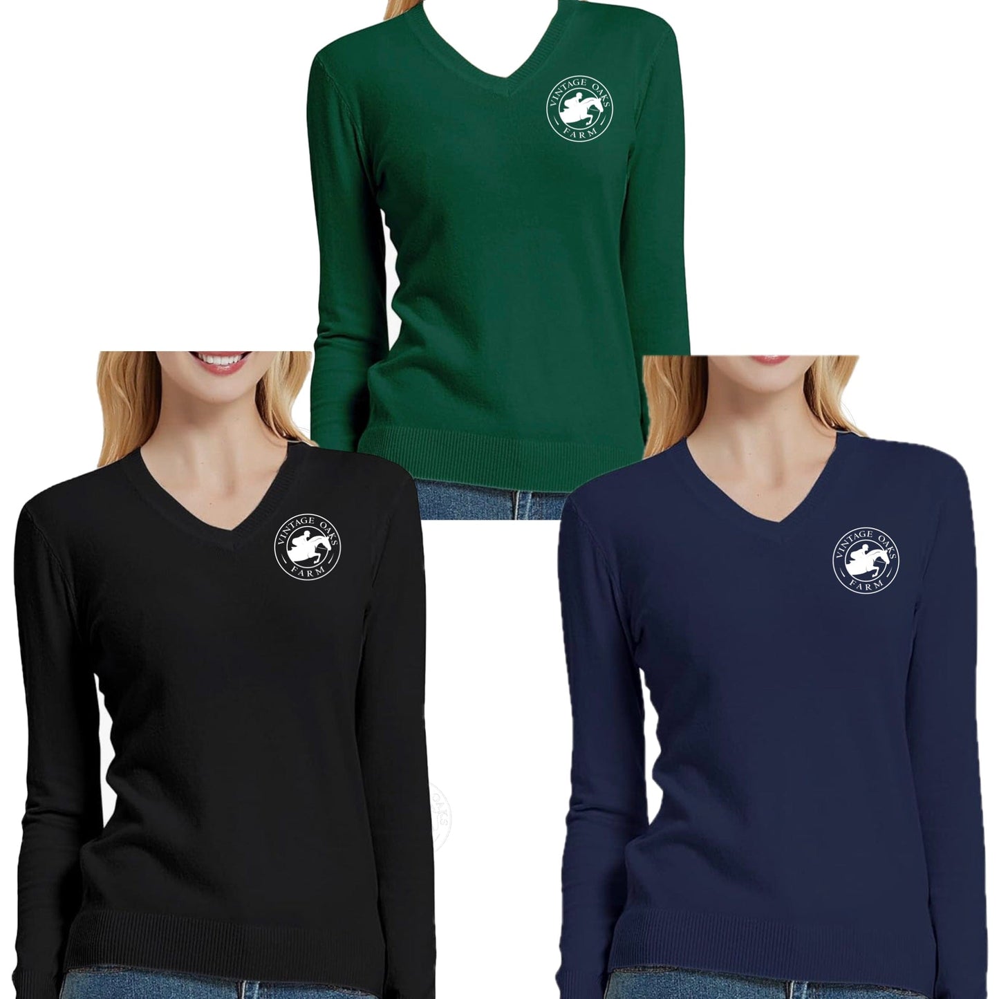 Equestrian Team Apparel Vintage Oaks Farm- V Neck Sweater equestrian team apparel online tack store mobile tack store custom farm apparel custom show stable clothing equestrian lifestyle horse show clothing riding clothes Vintage Oaks Farm- V Neck Sweater horses equestrian tack store