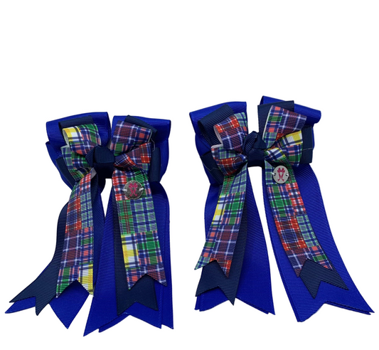 PonyTail Bows 3" Tails PonyTail Bows- Royal Blue/Navy/Plaid equestrian team apparel online tack store mobile tack store custom farm apparel custom show stable clothing equestrian lifestyle horse show clothing riding clothes PonyTail Bows | Equestrian Hair Accessories horses equestrian tack store