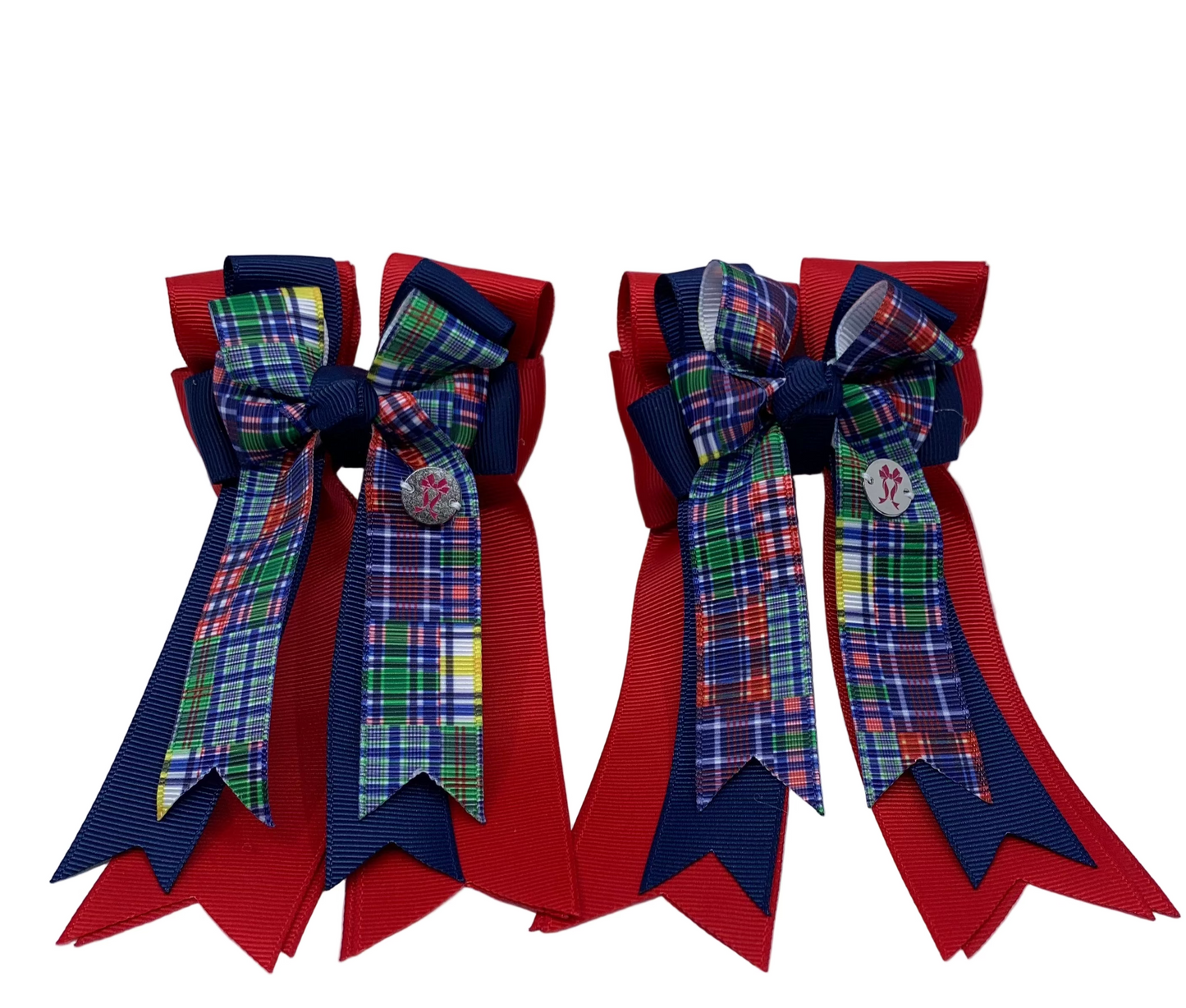 PonyTail Bows 3" Tails PonyTail Bows- Red/Navy/Plaid equestrian team apparel online tack store mobile tack store custom farm apparel custom show stable clothing equestrian lifestyle horse show clothing riding clothes PonyTail Bows | Equestrian Hair Accessories horses equestrian tack store