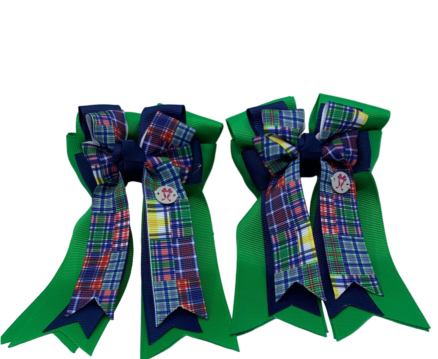 PonyTail Bows 3" Tails PonyTail Bows- Green/Navy/Plaid equestrian team apparel online tack store mobile tack store custom farm apparel custom show stable clothing equestrian lifestyle horse show clothing riding clothes PonyTail Bows | Equestrian Hair Accessories horses equestrian tack store