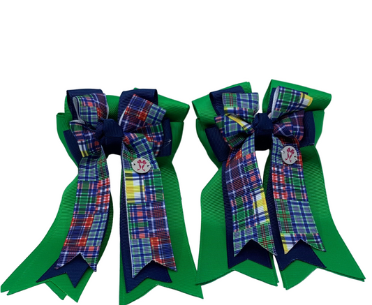 PonyTail Bows 3" Tails PonyTail Bows- Green/Navy/Plaid equestrian team apparel online tack store mobile tack store custom farm apparel custom show stable clothing equestrian lifestyle horse show clothing riding clothes PonyTail Bows | Equestrian Hair Accessories horses equestrian tack store