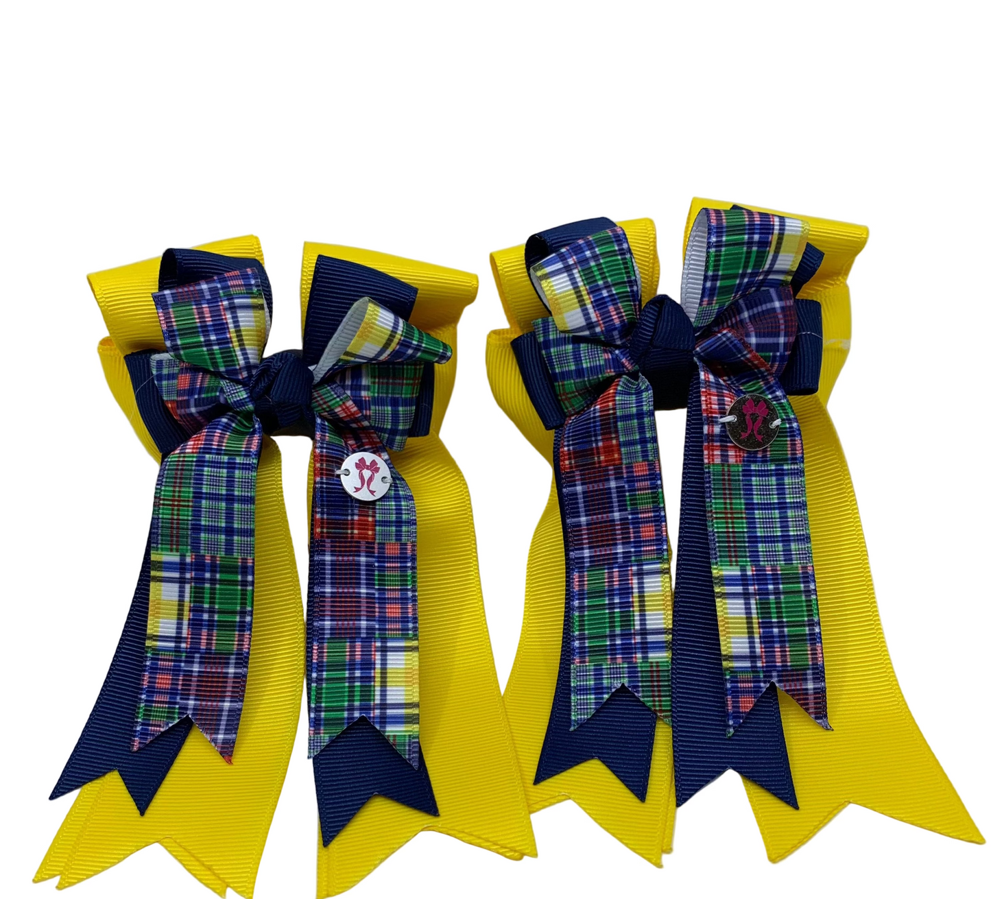 PonyTail Bows 3" Tails PonyTail Bows- Yellow/Navy/Plaid equestrian team apparel online tack store mobile tack store custom farm apparel custom show stable clothing equestrian lifestyle horse show clothing riding clothes PonyTail Bows | Equestrian Hair Accessories horses equestrian tack store