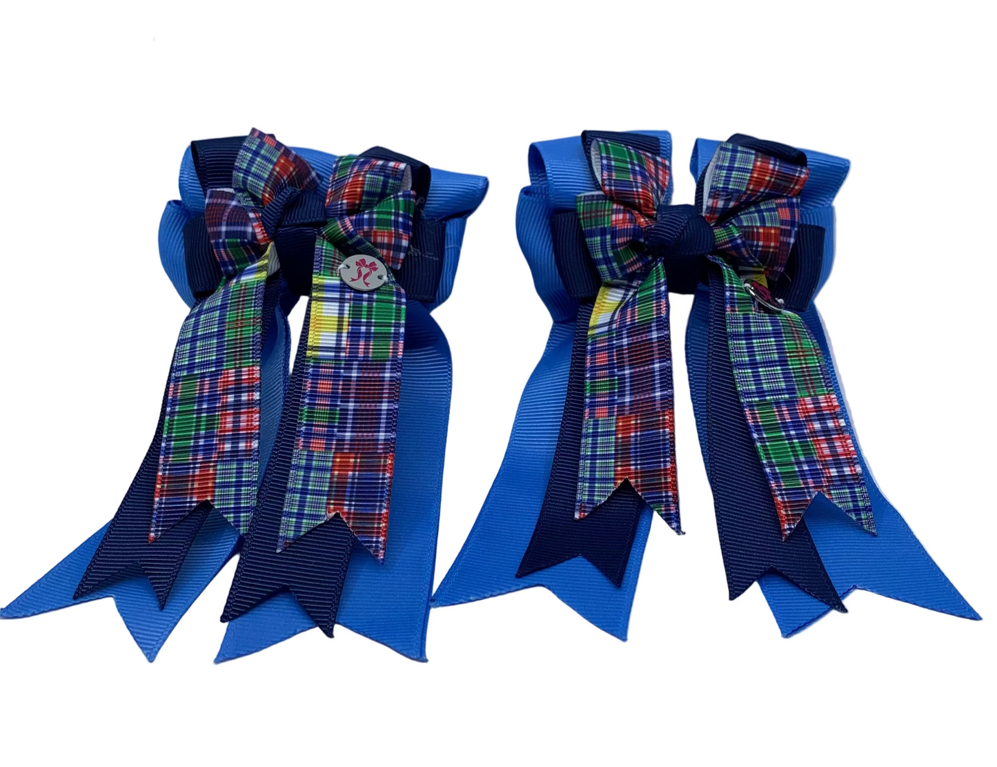 PonyTail Bows 3" Tails PonyTail Bows- Blue/Navy/Plaid equestrian team apparel online tack store mobile tack store custom farm apparel custom show stable clothing equestrian lifestyle horse show clothing riding clothes PonyTail Bows | Equestrian Hair Accessories horses equestrian tack store