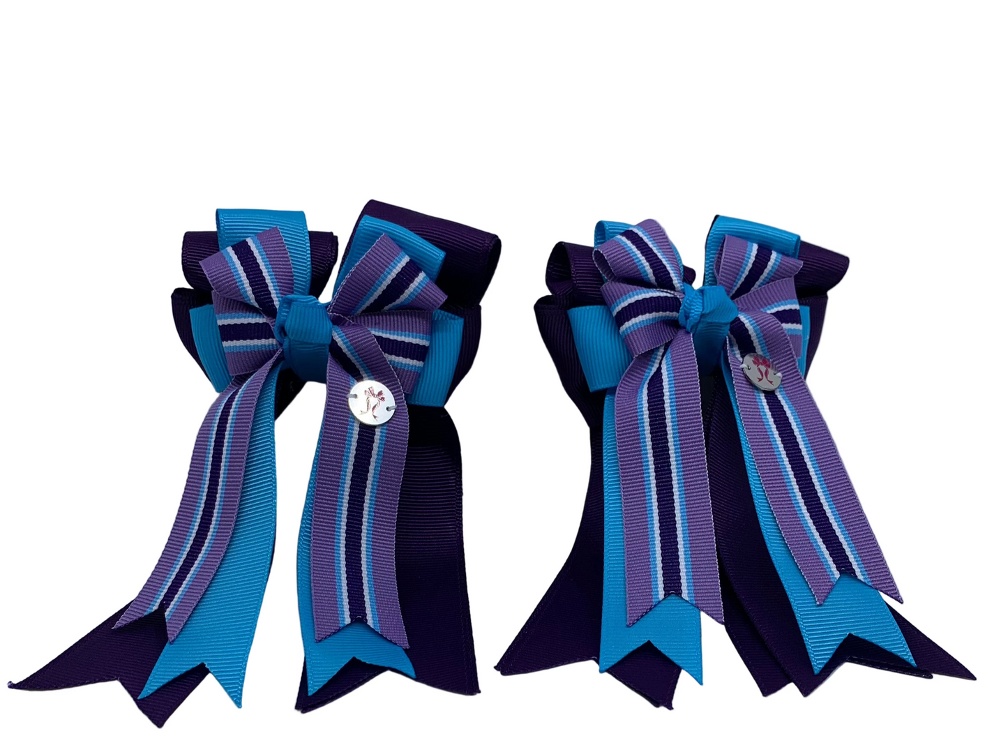 PonyTail Bows 3" Tails PonyTail Bows- Purple/ Light Blue/Stripe equestrian team apparel online tack store mobile tack store custom farm apparel custom show stable clothing equestrian lifestyle horse show clothing riding clothes PonyTail Bows | Equestrian Hair Accessories horses equestrian tack store