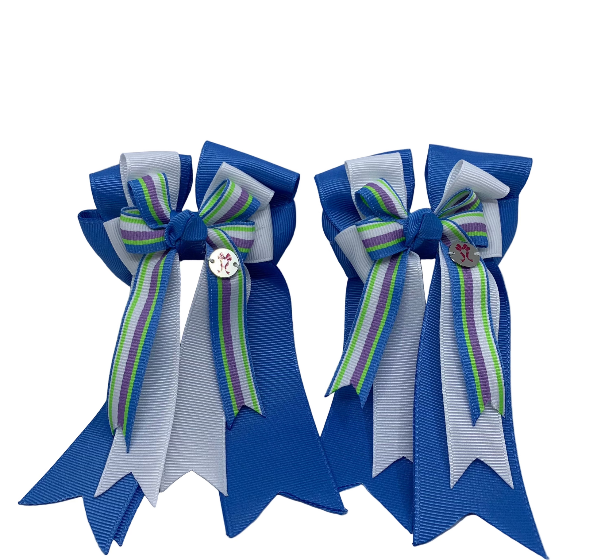 PonyTail Bows 3" Tails PonyTail Bows- Blue/White/Stripe equestrian team apparel online tack store mobile tack store custom farm apparel custom show stable clothing equestrian lifestyle horse show clothing riding clothes PonyTail Bows | Equestrian Hair Accessories horses equestrian tack store