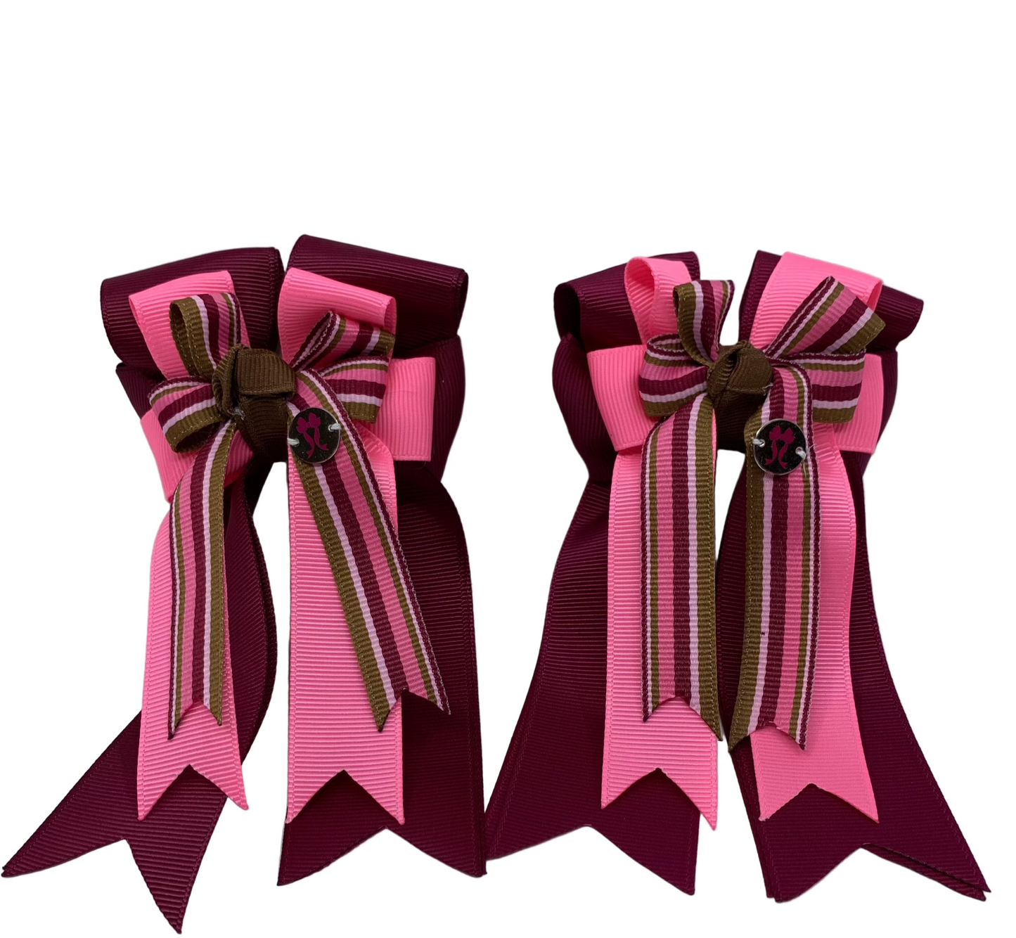 PonyTail Bows 3" Tails PonyTail Bows- Burgundy/Pink/Stripe equestrian team apparel online tack store mobile tack store custom farm apparel custom show stable clothing equestrian lifestyle horse show clothing riding clothes PonyTail Bows | Equestrian Hair Accessories horses equestrian tack store