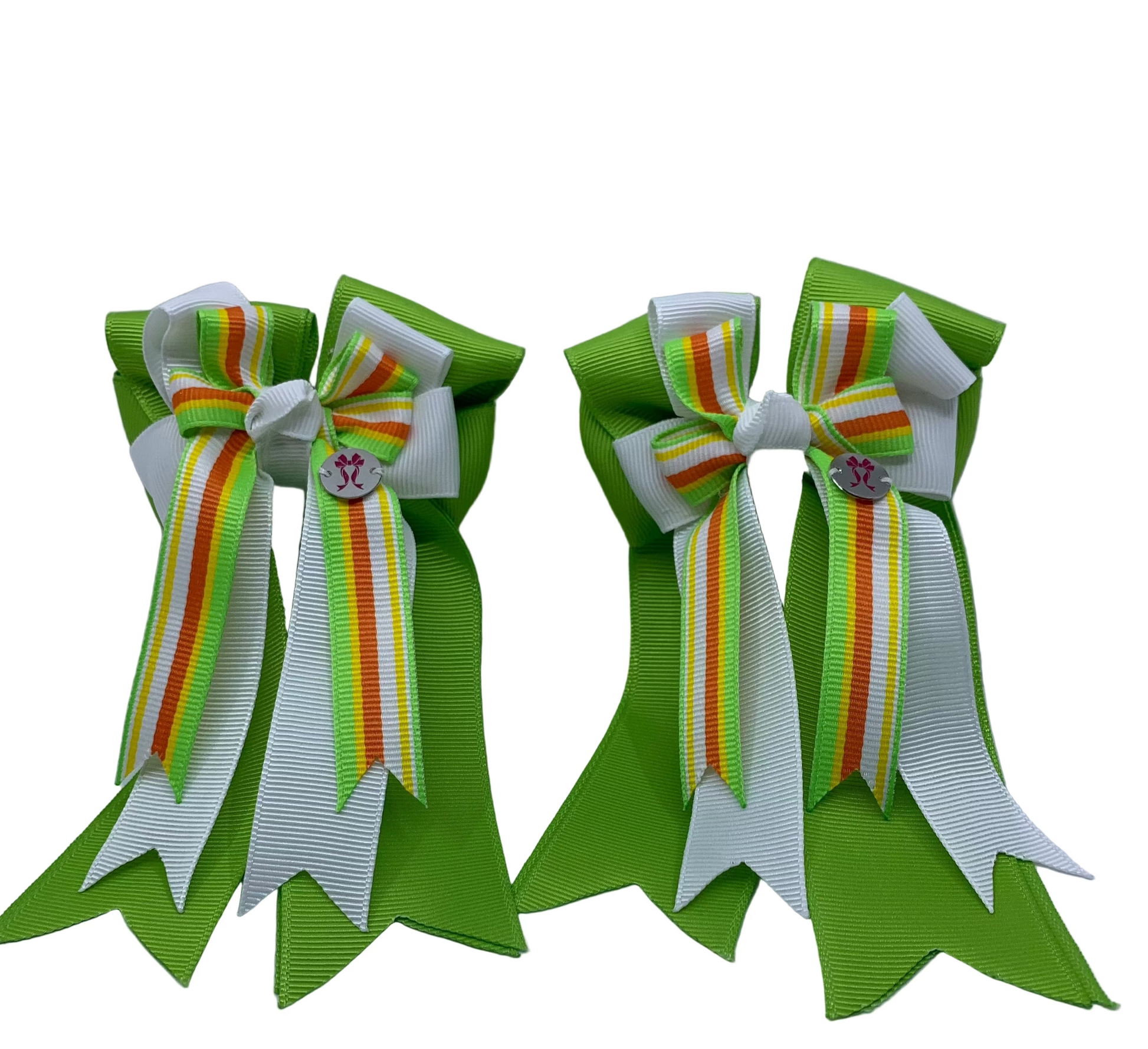 PonyTail Bows 3" Tails PonyTail Bows- Lime/White/Stripe equestrian team apparel online tack store mobile tack store custom farm apparel custom show stable clothing equestrian lifestyle horse show clothing riding clothes PonyTail Bows | Equestrian Hair Accessories horses equestrian tack store