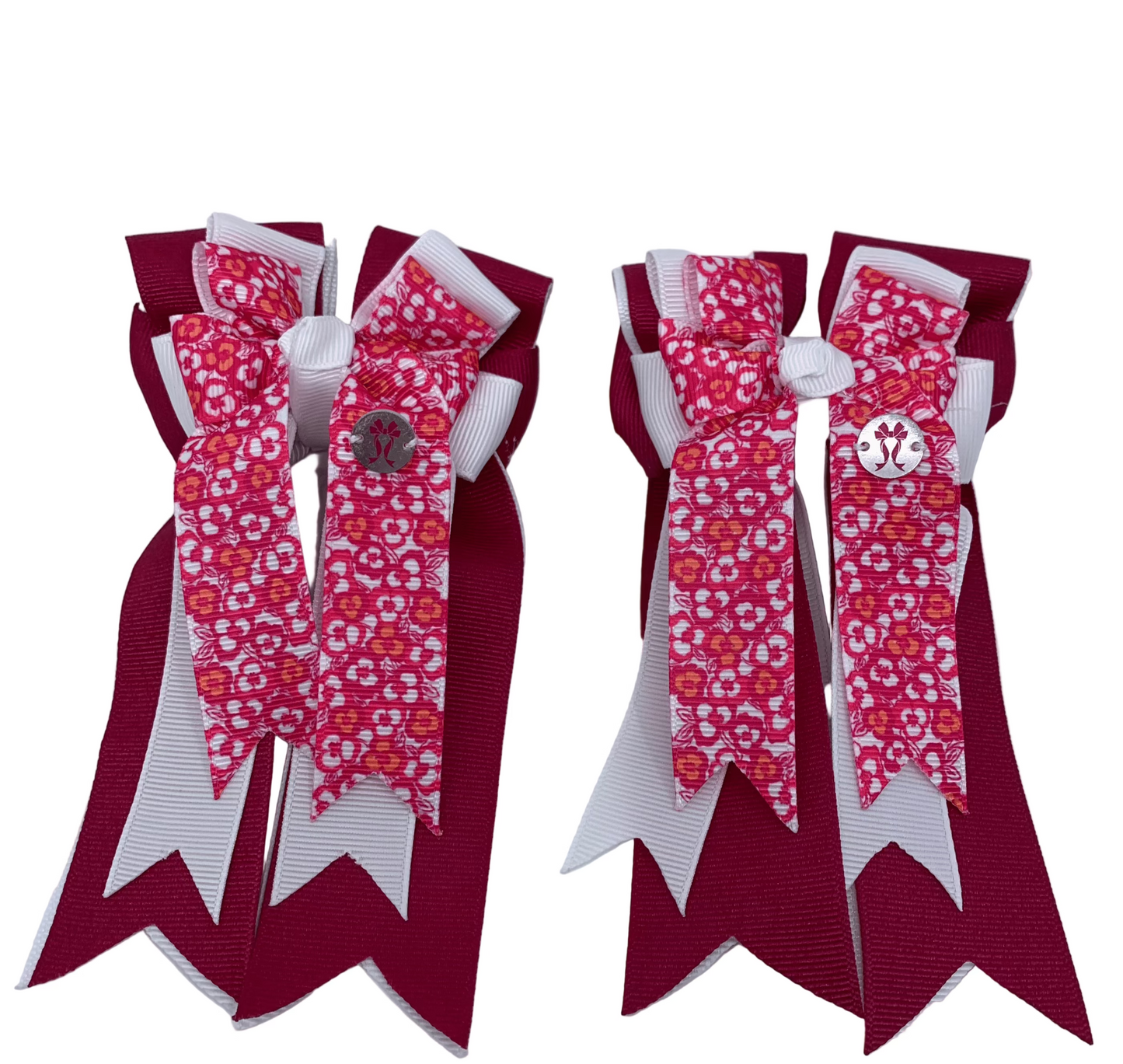 PonyTail Bows 3" Tails PonyTail Bows- Raspberry Floral equestrian team apparel online tack store mobile tack store custom farm apparel custom show stable clothing equestrian lifestyle horse show clothing riding clothes PonyTail Bows | Equestrian Hair Accessories horses equestrian tack store
