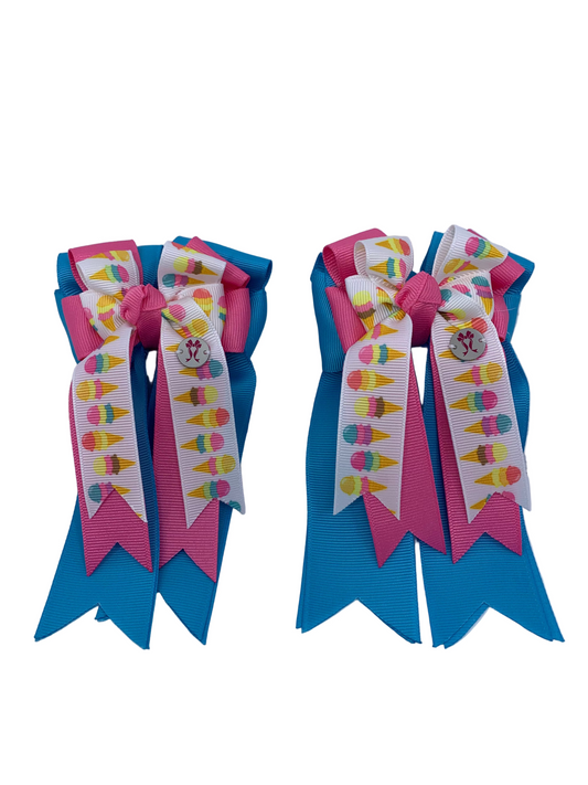 PonyTail Bows 3" Tails PonyTail Bows- Ice Cream Blue Base equestrian team apparel online tack store mobile tack store custom farm apparel custom show stable clothing equestrian lifestyle horse show clothing riding clothes PonyTail Bows | Equestrian Hair Accessories horses equestrian tack store