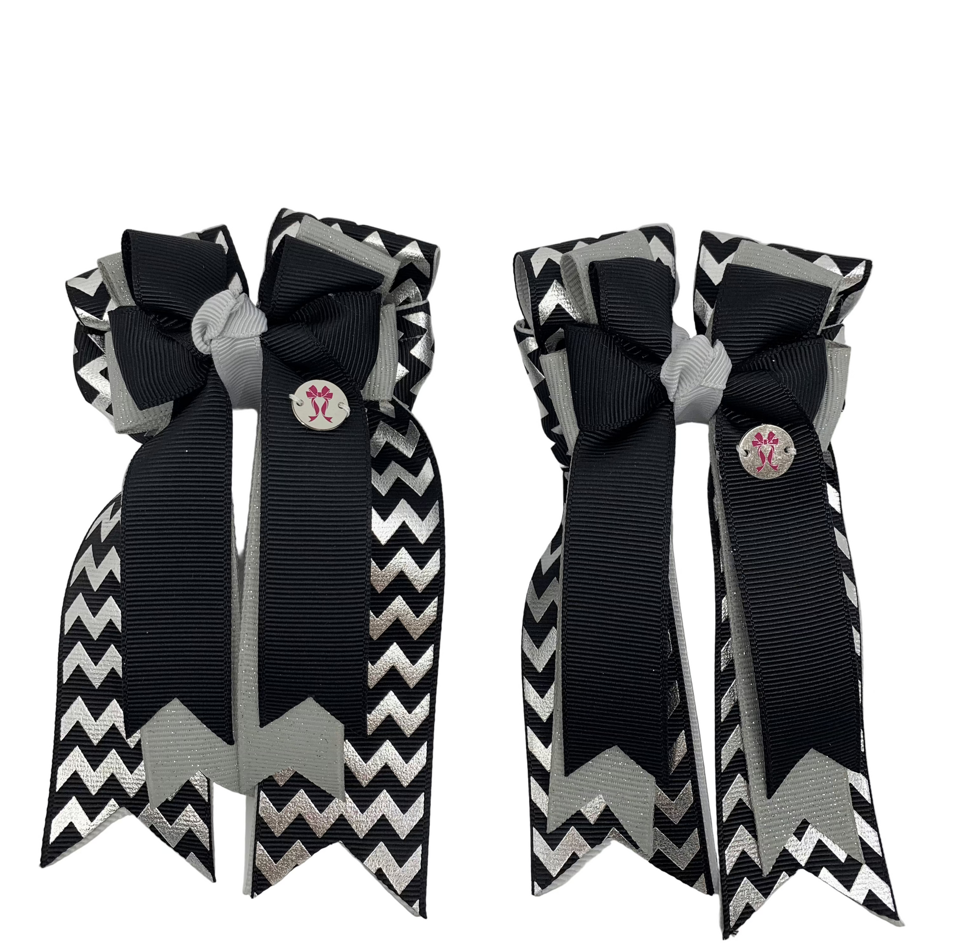 PonyTail Bows 3" Tails PonyTail Bows- Black/Grey Chevron equestrian team apparel online tack store mobile tack store custom farm apparel custom show stable clothing equestrian lifestyle horse show clothing riding clothes PonyTail Bows | Equestrian Hair Accessories horses equestrian tack store