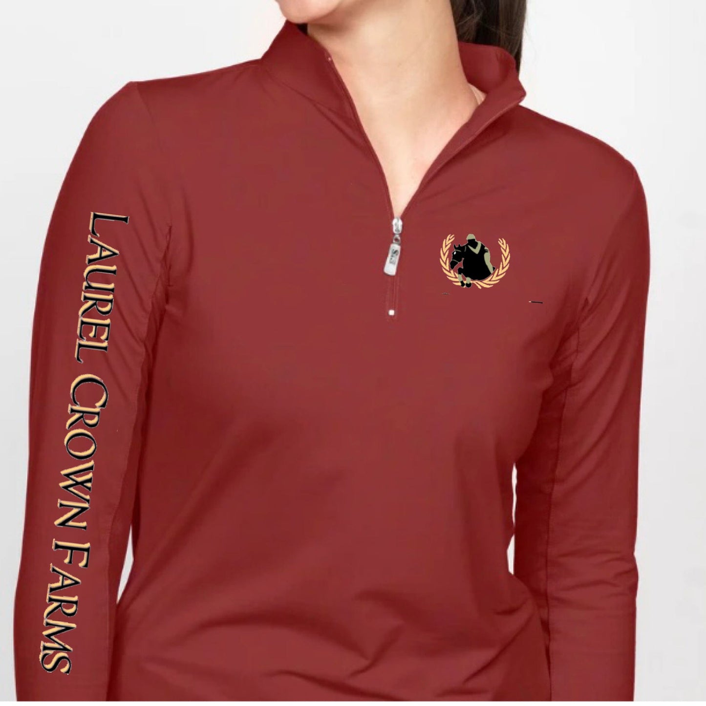 Equestrian Team Apparel Custom Team Shirts XS / Cabernet Laurel Crown Farms- Sun Shirt equestrian team apparel online tack store mobile tack store custom farm apparel custom show stable clothing equestrian lifestyle horse show clothing riding clothes Laurel Crown Farms- Sun Shirt horses equestrian tack store