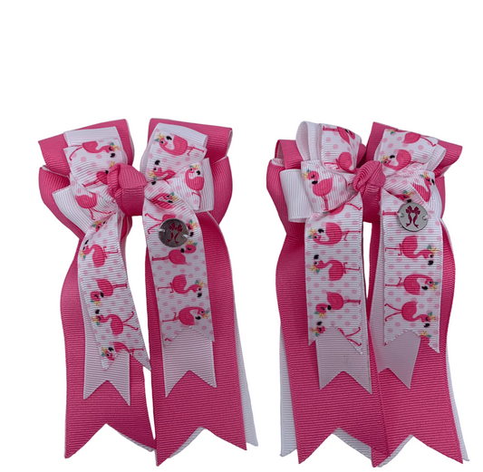 PonyTail Bows 3" Tails PonyTail Bows- Pink/White Flamingos equestrian team apparel online tack store mobile tack store custom farm apparel custom show stable clothing equestrian lifestyle horse show clothing riding clothes PonyTail Bows | Equestrian Hair Accessories horses equestrian tack store
