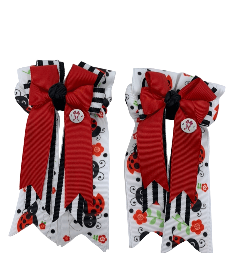 PonyTail Bows 3" Tails PonyTail Bows- Stripes Ladybug equestrian team apparel online tack store mobile tack store custom farm apparel custom show stable clothing equestrian lifestyle horse show clothing riding clothes PonyTail Bows | Equestrian Hair Accessories horses equestrian tack store