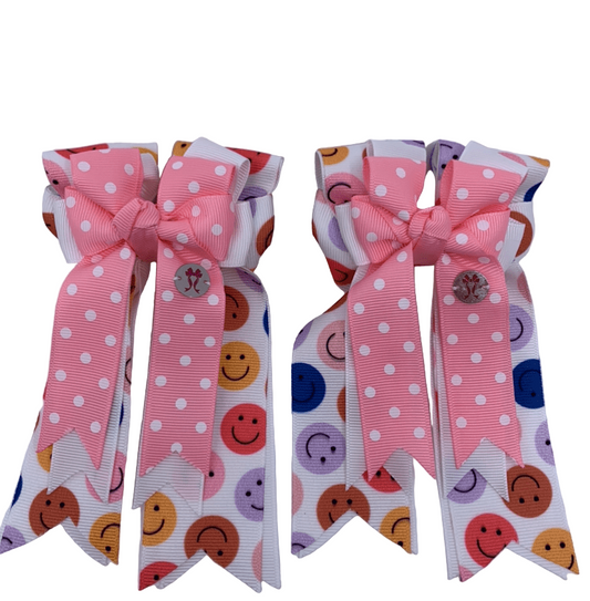 PonyTail Bows 3" Tails PonyTail Bows- Pink Smiley equestrian team apparel online tack store mobile tack store custom farm apparel custom show stable clothing equestrian lifestyle horse show clothing riding clothes PonyTail Bows | Equestrian Hair Accessories horses equestrian tack store