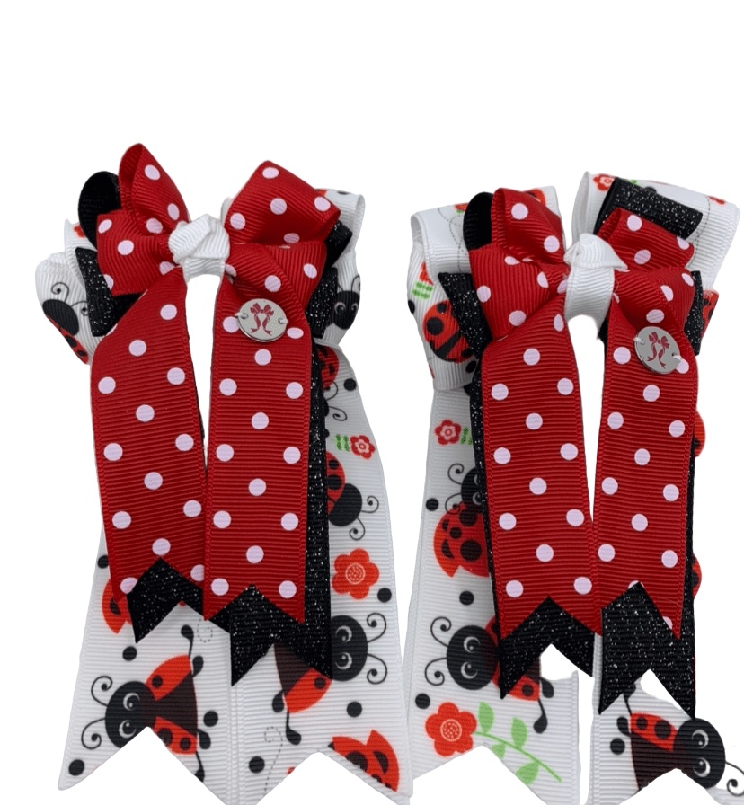 PonyTail Bows 3" Tails PonyTail Bows- Polka Dots Ladybug equestrian team apparel online tack store mobile tack store custom farm apparel custom show stable clothing equestrian lifestyle horse show clothing riding clothes PonyTail Bows | Equestrian Hair Accessories horses equestrian tack store