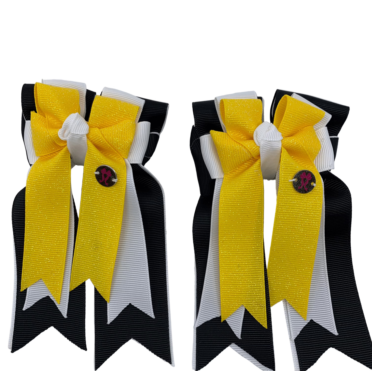 PonyTail Bows 3" Tails PonyTail Bows-Yellow White Black  PonyTail Bows equestrian team apparel online tack store mobile tack store custom farm apparel custom show stable clothing equestrian lifestyle horse show clothing riding clothes PonyTail Bows | Equestrian Hair Accessories horses equestrian tack store