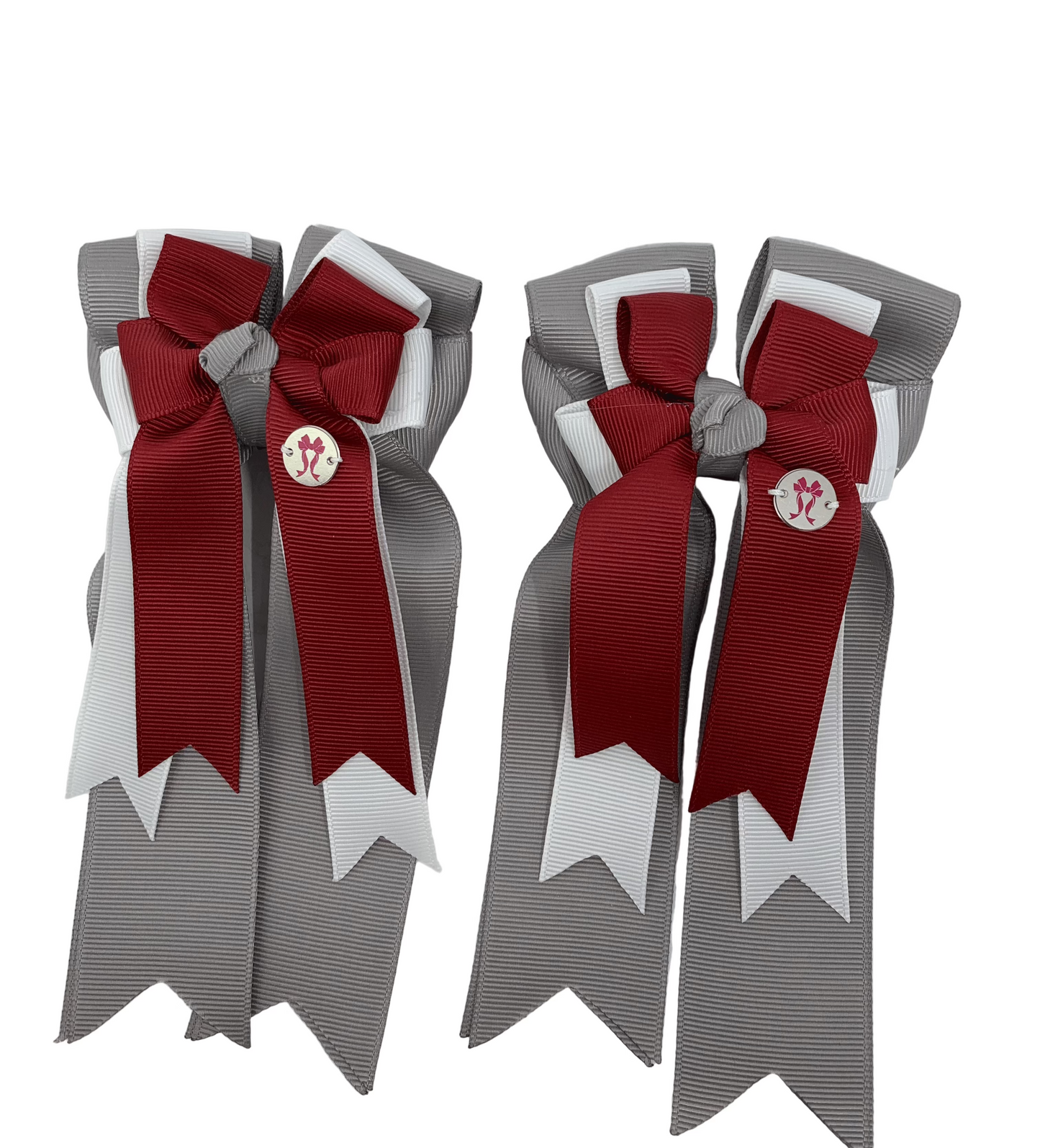 PonyTail Bows 3" Tails PonyTail Bows- Merlot White Silver equestrian team apparel online tack store mobile tack store custom farm apparel custom show stable clothing equestrian lifestyle horse show clothing riding clothes PonyTail Bows | Equestrian Hair Accessories horses equestrian tack store