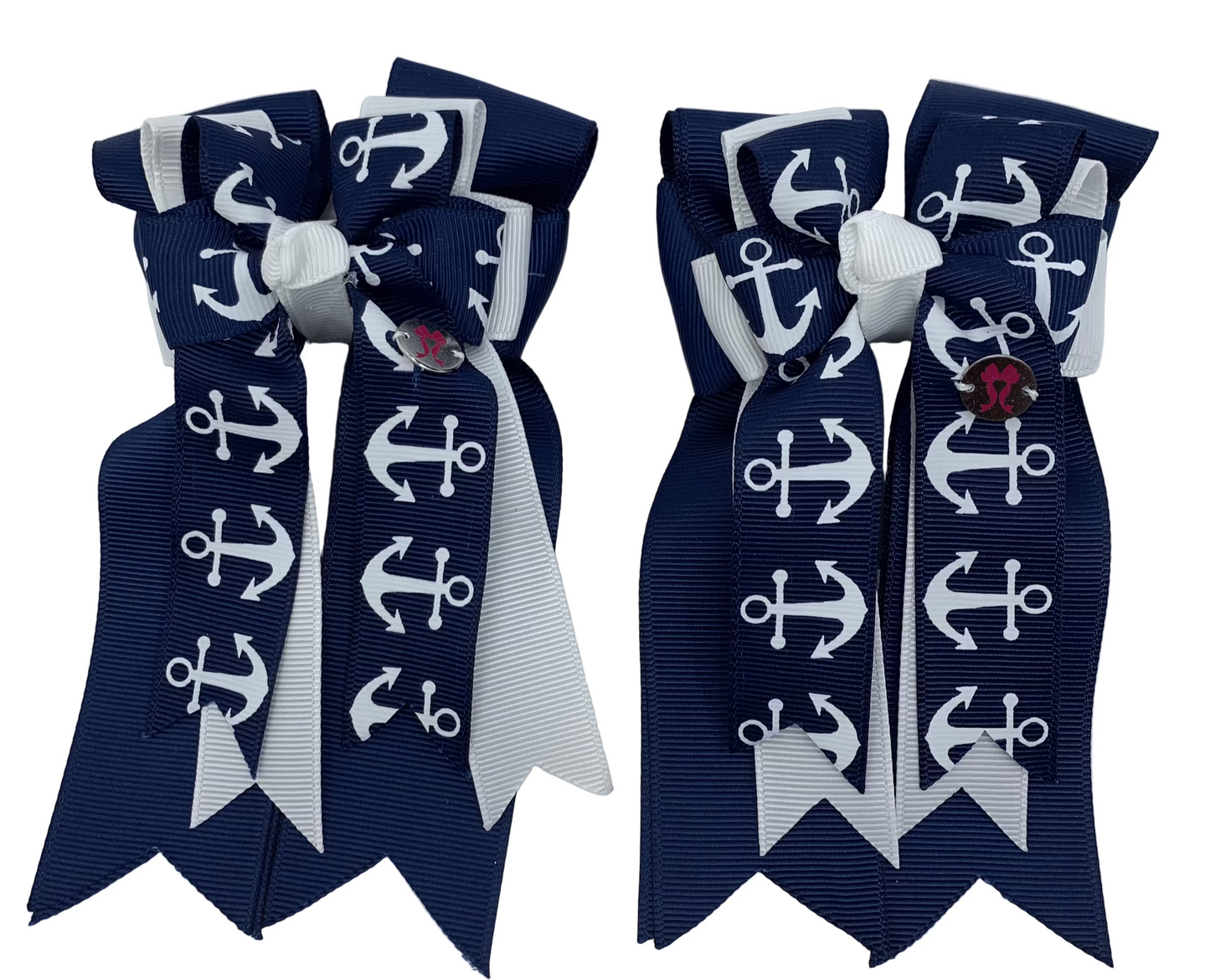 PonyTail Bows 3" Tails PonyTail Bows- Navy White Anchors equestrian team apparel online tack store mobile tack store custom farm apparel custom show stable clothing equestrian lifestyle horse show clothing riding clothes PonyTail Bows | Equestrian Hair Accessories horses equestrian tack store