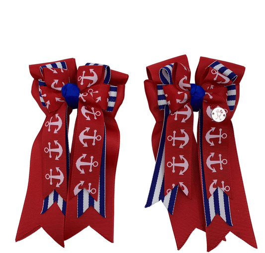PonyTail Bows 3" Tails PonyTail Bows- Red Stripes Anchors equestrian team apparel online tack store mobile tack store custom farm apparel custom show stable clothing equestrian lifestyle horse show clothing riding clothes PonyTail Bows | Equestrian Hair Accessories horses equestrian tack store