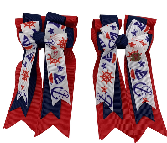 PonyTail Bows 3" Tails PonyTail Bows- Red Blue Sailing equestrian team apparel online tack store mobile tack store custom farm apparel custom show stable clothing equestrian lifestyle horse show clothing riding clothes PonyTail Bows | Equestrian Hair Accessories horses equestrian tack store